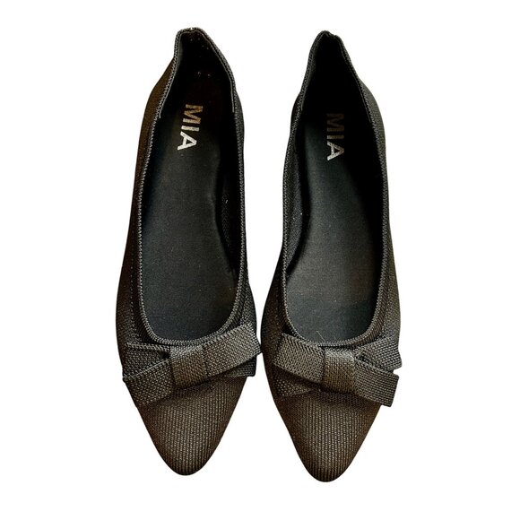 MIA Jinnie Flats Womens 6.5 Black Bow Pointed Toe Slip-On Dress Shoes Ballet - Picture 1 of 7